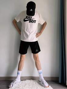 Nike Sportswear Just Do It Retro American Style Letter Breathable Print Crew Neck Short Sleeve T-Shirt, White - 薄荷綠 - 查看 7