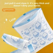100pcs/Roll Cute Blue Rabbit Pattern Drawstring Trash Bags - Thick Leak-Proof Kitchen Garbage Bags With Squeeze Lift Design, Suitable For Home, Office, Bathroom - Multicolor - View 10