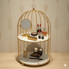 1個 白い鳥かご型クラフトオーガナイザーラック、ホリデー、ビーチ、バスルーム、ベッドルームコレクションに、大容量  鳥かご型 収納ラック、二層クッション パウダーコンパクト ネイルアート&化粧品オーガナイザー、バスルーム収納バッグ、ルームデコレーション、バッグ、メイクアップバッグ、バニティ、トラベル、メイクアップバッグ、トラベルエッセンシャル、オーガナイザー、収納、トラベルエッセンシャル、メイクアップオーガナイザー、メイクアップバッグ、トイレタリーバッグ、デスクオーガナイザー、化粧品バッグ、メイクアップポーチ、メイクアップオーガナイザー、バニティアクセサリー、メイクアップポーチ、メイクアップバッグ、ジュエリーボックス、ポーチ、メイクアップブラシホルダー、ブラシホルダー、香水オーガナイザー、ポーチバッグ、女性への贈り物、クリスマスギフト、女性への贈り物のアイデア - ゴールド - チェックする 4