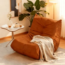 Corduroy Single Sofa Chair, Bean Bag Chair, Living Room Lazy Sofa. Soft And Comfortable Caterpillar Design With Ergonomic Construction. Sleek Armless Style Featuring Elegant Button Detailing. High-Density Memory Foam Filling. Non-Slip Base. No Assembly Required. Suitable For Living Rooms, Bedrooms, And Apartments(Orange). - 橘色 - 查看 1
