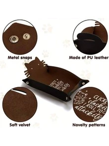 SWAJUJA Amusing Cat Dice Rolling Tray With Foldable Leather Stand - Portable RPG Dice Storage, "Click Clack I'm Trying To Roll" Decorated Desktop Organizer, Perfect Gift For Gamers, Cat Dice Tray - Brown - View 4