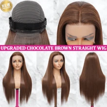 Straight Wigs Human Blended Hair 13x6 13x4 5x5Lace Front Wigs Human Blended Hair Pre Plucked 200 Density HD Lace Frontal Wigs Human Blended Hair For Women Glueless Wigs Human Blended Hair Natural Black 28 Inch - Brown - View 3