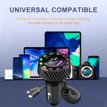 Fast Car Charger, 1A+2C 4 Ports, USB Car Charger, Digital Display Car Charger - Black - K17 - View 8