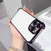 1pc Luxury Electroplated Transparent Phone Case, Compatible With IPhone 17/6/7/8/X/XS/XR/11/12/13/14/15/16/16e Pro Max Plus, Galaxy S22/23/24/25/S24 FE/S25 EDGE, A07/A17/A04/05/06/A14/A15/A16/A24/A25/A34, Note 9/10/11/12/13, 9/10/12/13C 14C, , MOTO, Honor X, HW, RENO C53 C55 C61 C63 C67, Shockproof Transparent PC+TPU Dual Material Protective Case - Purple - View 6
