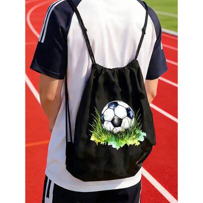 休闲抽绳背包，足球元素，轻便旅行收纳袋，健身背包，游泳包，书包，适用于健身房、运动和户外活动，耐用收纳袋，时尚菱格纹户外运动健身背包，带安全拉链和实用口袋，适合返校季、健身爱好者、足球、旅行、运动、海滩、游泳、徒步旅行和潜水，是团队、赛事和世界杯的理想之选。