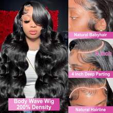 200% Density Glueless Wear And Go 5x5 Glueless Closure Wig Pre Cut Body Wave 13x4 13x6 Lace Front Wigs Pre-Plucked With Baby Hair Natural Hairline HD Lace Frontal Wig - Natural & Black - View 4