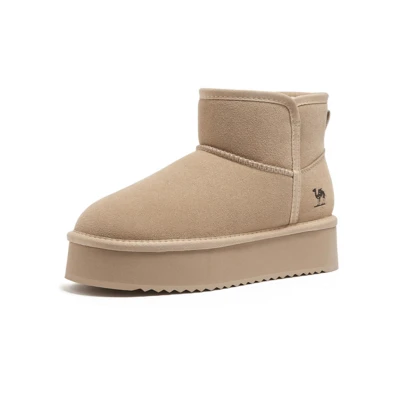 CAMEL CROWN 女士厚底雪地靴，保暖隔热中筒冬季户外鞋