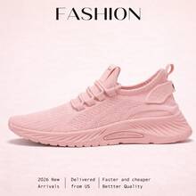 Women's Athletic Shoes, Available In Plus Sizes, Slip-On Design, Lightweight And Breathable Mesh Upper, Slip-Resistant And Shock-Absorbing, Machine Washable, Sporty Style, Tennis Shoes, Perfect For Everyday Wear, Running, Fitness, Travel, And Shopping, Making A Great Women's Day And Mother's Day Gift. - 粉色 - 查看 4