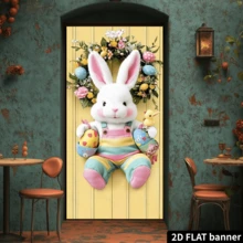 Easter Bunny 71x35 Inch Door Cover Banner Cute Rabbit With Floral Accents And EggsSpring Decoration For Home Porch Indoor Outdoor Holiday Decor - Multicolor 1 - View 3