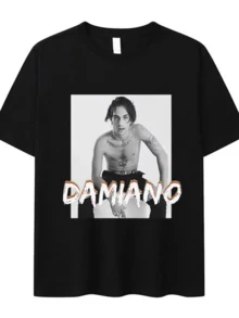 Singer Damiano David T-Shirt Double-Sided Printed Hip-Hop T-Shirt For Men And Women, Pure Cotton Streetwear T-Shirt - 黑色31 - 查看 1