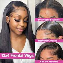 5x5 Straight Wigs Glueless Wig Human Hair Wear And Go Transparent Lace Closure Wigs Human Hair Natural Black Wigs Human Hair Wigs 13x4 13*6 Lace Front Wigs Pre Plucked 34 Inch Long Wigs For Women Halloween Natural Black Wig Daily Party Wear - Natural & Black - View 7