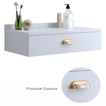Gloss Wall-Mounted Vanity Dressing Table For Makeup With 1 Drawer And Jewelry Compartment With Shell Handle - 白色的 - 查看 6