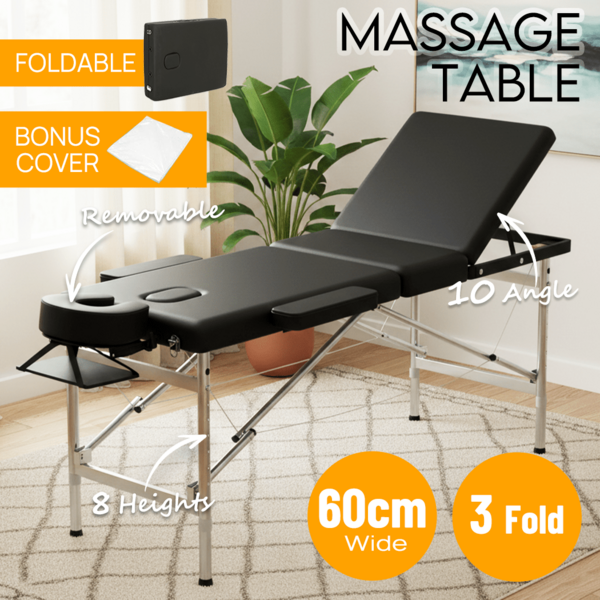 PORIYA 3-Fold Aluminum Massage Table Portable Folding Spa Beauty Therapy Massage Bed
