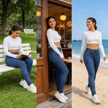 Women'S Plus Size High Stretch Flare Jeans - Featuring A High Waist, Suitable For Machine Washing, All-Season Denim Trousers, Bootcut Jeans, Classic Blue Flared Trousers For Women, Women's High Elastic Straight-Leg Jeans- Comfortable And Fashionable Slant Pocket Jeans, Casual Jeans, Suitable For Casual Outfits - 藍色 - 查看 11