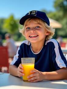 1顶时尚儿童嘻哈帽，A-Z字母刺绣棒球帽，男女童可调节后扣帽，户外休闲遮阳帽，骨白色，8-16岁 - 藏蓝色 - 查看 2