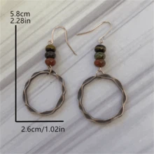 1 Pair Retro Beaded Hoop Drop Earrings, Fashion Jewelry Gift For Women Wedding Party - Bronze - View 4