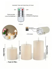 This 3-Pack Of Acrylic Flameless Column Candles Is Battery Powered And Creates A Romantic Atmosphere. It Includes A Remote Control Timer And Is A Flameless Electronic LED Candle Suitable For Weddings, Proposals, Valentine's Day, Company Parties, Home Décor, And Other Occasions. - Off White - View 9