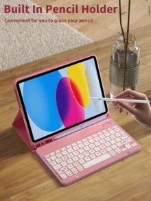 Pink Glitter Keyboard Protective Case, Compatible With Samsung Galaxy Tab And IPad, Redmi Pad SE, With Detachable Wireless Bluetooth Keyboard And Apple Pencil Holder (Apple Pencil Not Included), Ultra-Thin Lightweight Stand Protective Cover, IPad Case - Pink Glitter - View 5