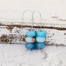 1 Pair Bohemian Handmade Beaded Faux Turquoise Earrings, Fashion Jewelry Gift For Women Wedding Party - Silver - View 3