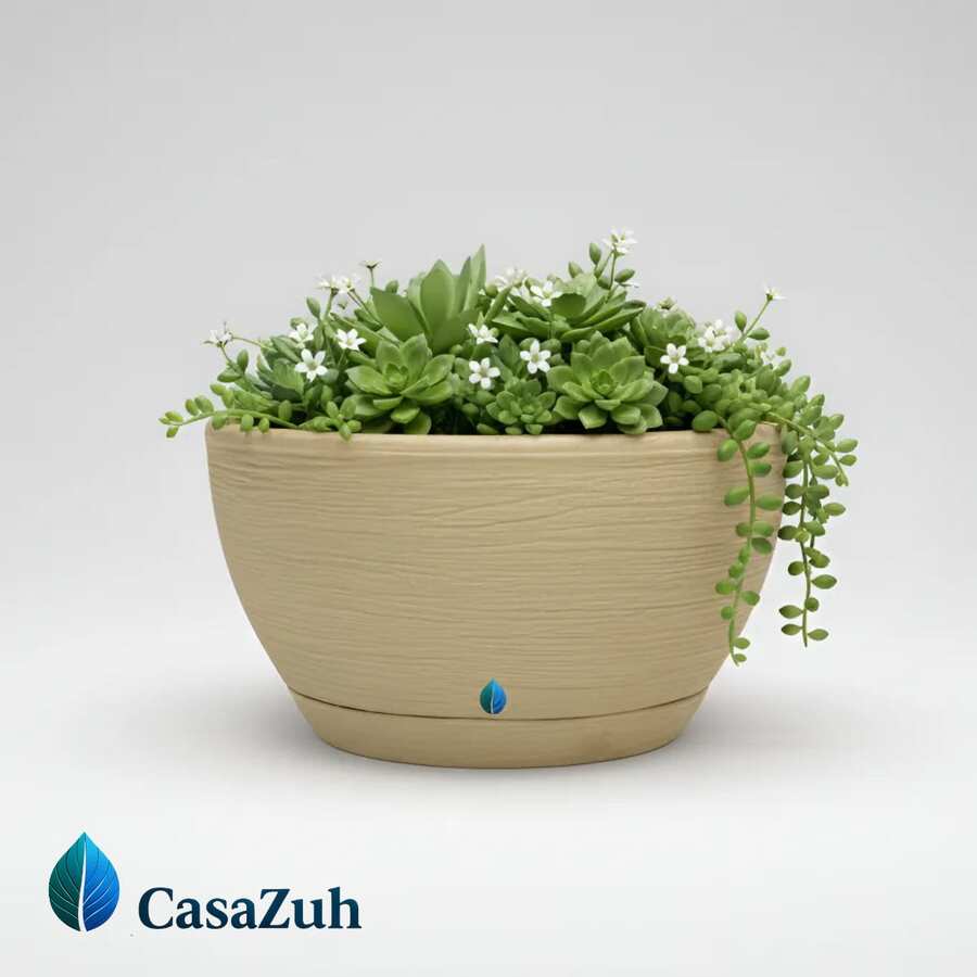 Vaso de Planta tipo Bacia Grafiato PP, perfeita para Cactos, Suculentas e Plantas de Pequeno Porte - Bege - Visão 1