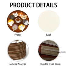 Cute Cat-Themed Round Coasters, Made Of Anti-Slip And Heat-Insulating Material, Protect Tabletop From High Temperature Wear And Stabilize Cups, Practical Gift For Cat Lovers With Both Functional And Emotional Value, Not Easy To Idle - Wooden Board-circle Coaster - View 8