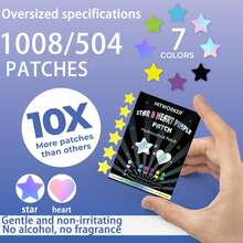 504片/盒 星形和心形水胶体祛痘贴，不含酒精，无香精，温和不刺激，有效遮盖痘痘，蕴含水杨酸和茶树油，是馈赠佳品。 - 彩色 - 查看 7