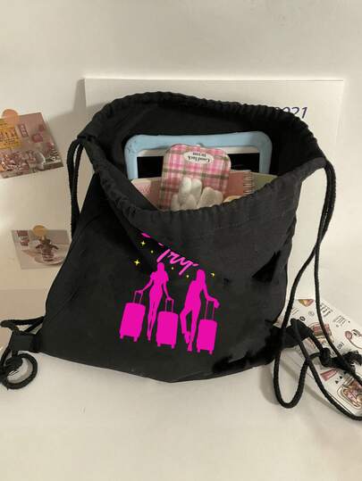 "Girls Trip" Print Women'S Backpacks And Makeup Bags, Including Drawstring Backpacks, Reusable Cosmetic Bags, Casual Foldable Shoulder Bags With Fixed Straps And Seals, Drawstring Fitness Bags, Large Capacity Bags, Multi-Functional Drawstring Bags, Multiple Pockets, Grocery And Travel Bags, Suitable For Travel, Toiletries, Suitable For Travelers, Group Travel, Women, Students, Gyms, Perfect Choices For Vacations, Girls Trips