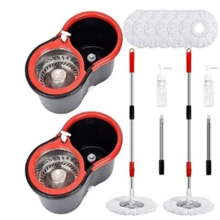 Mop And Bucket Set, 360° Spin Mop And Bucket With Wringer Set And 6 Microfiber Mop Refills, Stainless Steel 61" Extended Handle Spinning Mop Bucket System For Floor Cleaning (2 Sets) - A - 查看 2