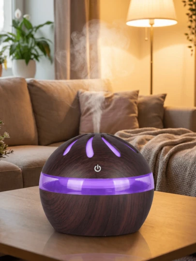 300毫升迷你木纹加湿器，【插电式】USB供电，多种颜色可选，适用于卧室、客厅、汽车，日常补水，防干燥