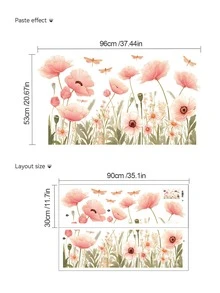 2 片彩色花卉墙贴 - 现代乙烯基贴纸，包含粉色、桃色、黄色、蓝色和绿色的花朵和蝴蝶 - 可移除、自粘装饰，适用于客厅、卧室或家居墙面，花卉装饰 - 彩色 - 查看 13