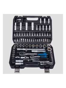 94-Piece Socket Wrench Set In Tool Case Ratchet Wrench With Reversible Ratchet Including Flexible Extensions, Universal Joints And Push Handles - Black - View 1