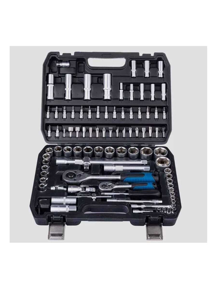 94-Piece Socket Wrench Set In Tool Case Ratchet Wrench With Reversible Ratchet Including Flexible Extensions, Universal Joints And Push Handles - Black - View 1