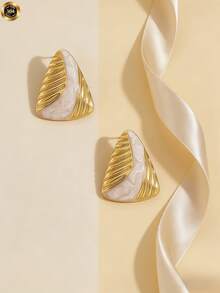 2 paires de boucles d'oreilles triangle blanc et noir, nouvelle arrivée 2026, matériau en acier inoxydable de style vintage français à la mode, boucles d'oreilles hypoallergéniques, style de conception linéaire de luxe haut de gamme personnalisé, convient pour la Saint-Valentin, la Fête des Mères, les accessoires de décoration d'anniversaire, le style bohème des vacances à la plage, le carnaval, bijoux en acier inoxydable - Multicolore - Voir 5