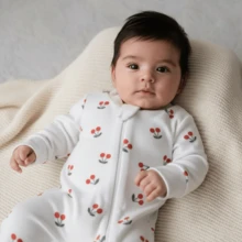 Long Printed Baby Jumpsuit, Soft, Hypoallergenic, Front Zipper, Soft, Warm, Comfortable Winter Pajama Jumpsuit For Girls - 紅白色 - 查看 6
