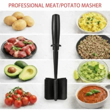 Machacador de patatas y carne, molinillo de carne, resistente al calor, apto para utensilios antiadherentes, mango ergonómico, 28 cm, se puede lavar en el lavavajillas. - Negro - Ver 2
