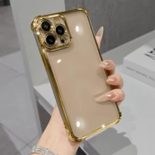 1 ốp lưng điện thoại trong suốt mạ điện cao cấp, tương thích với iPhone 17/6/7/8/X/XS/XR/11/12/13/14/15/16/16e Pro Max Plus, Galaxy S22/23/24/25/S24 FE/S25 EDGE, A07/A17/A04/05/06/A14/A15/A16/A24/A25/A34, Note 9/10/11/12/13, 9/10/12/13C 14C, MOTO, Honor X, HW, RENO C53 C55 C61 C63 C67, ốp bảo vệ hai chất liệu PC+TPU trong suốt chống sốc. - Vàng - Xem 3