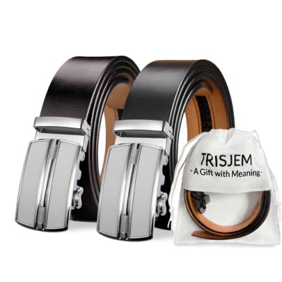 1pc TRISJEM Brand Men's High-Quality Genuine Leather Belt, Metal Alloy Automatic Buckle, Suitable For Formal Occasions And Jeans, Comes With Storage Bag. An Ideal Holiday Gift For Father, Husband And Boyfriend.