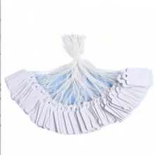 100 piezas Etiquetas de joyería, Bucles de cordón, Etiquetas de precio, Etiquetas de precio de joyería blancas con texto manuscrito en dorado y plateado, Etiquetas de jardín - 100 etiquetas en blanco. - Ver 4