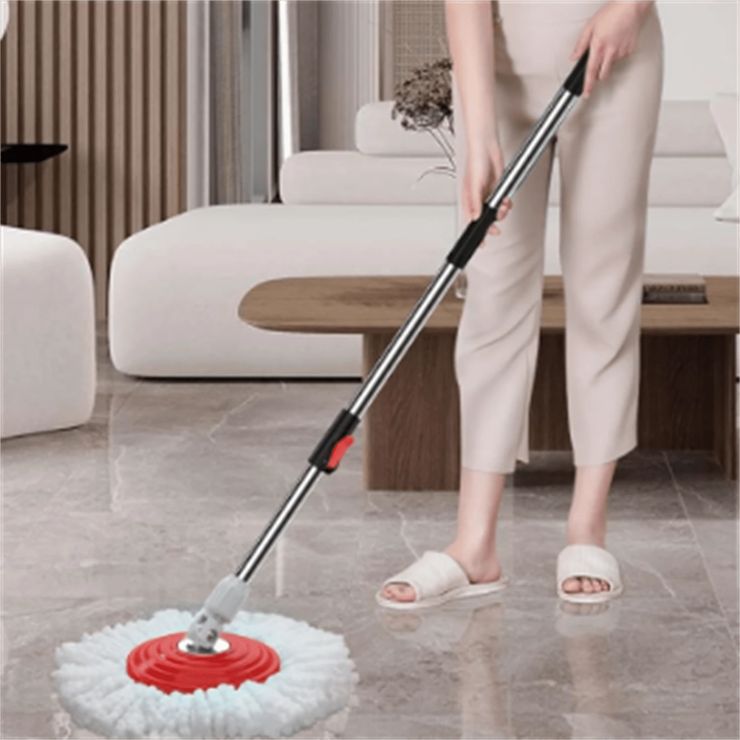 360° Spin Mop And Bucket Set With , 6 Extra Microfiber Heads, 61" Extended Handle For Effortless Floor Cleaning, 2X Wheel Design - Black - A - 查看 1