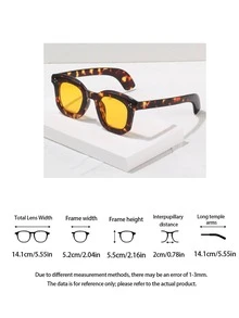 1pc Thick Frame Leopard Print Contrast Color Rivet Decor Women's Fashion Glasses, Tortoiseshell, European & American Style, Suitable For Autumn/Winter Daily Matching, Versatile Design - Multicolor - View 5