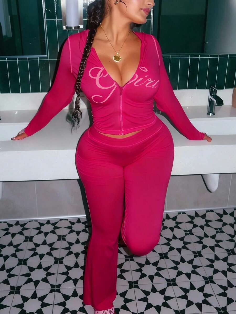 Bộ 2 món áo khoác và quần dài in họa tiết gợi cảm mùa xuân, trang phục đi nghỉ mát. - Màu Hồng Tươi - Xem 1