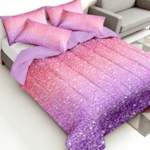 2/3pcs Pink Blue Purple Ombre Glitter Print Bed Comforter Sets, Twin Full Queen King Sizes, 1 Comforter + 1/2 Pillowcases, Soft Skin-Friendly Breathable All Season, Durable Machine Washable, Perfect Family Gift - 淡紫色 - 查看 2