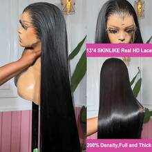 34英寸 200%密度 直发 5x5 预剪无胶蕾丝闭合假发 巴西人发混纺 预拔毛 13x4 13*6 高清蕾丝前额假发 人发混纺 预拔毛 自然发际线 女士 - 自然色&黑色系 - 查看 7