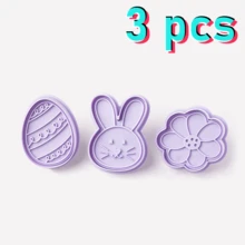 3pcs Easter Cookie Cutter Set, 3D Embossed Stamp Cookie Molds With Rabbit, Egg And Flower Patterns, Non-Stick Plastic Cookie Cutters For Soft Candy, Cookies, Pastries, Bread And Spring Easter Baking - Lilac Purple - View 13