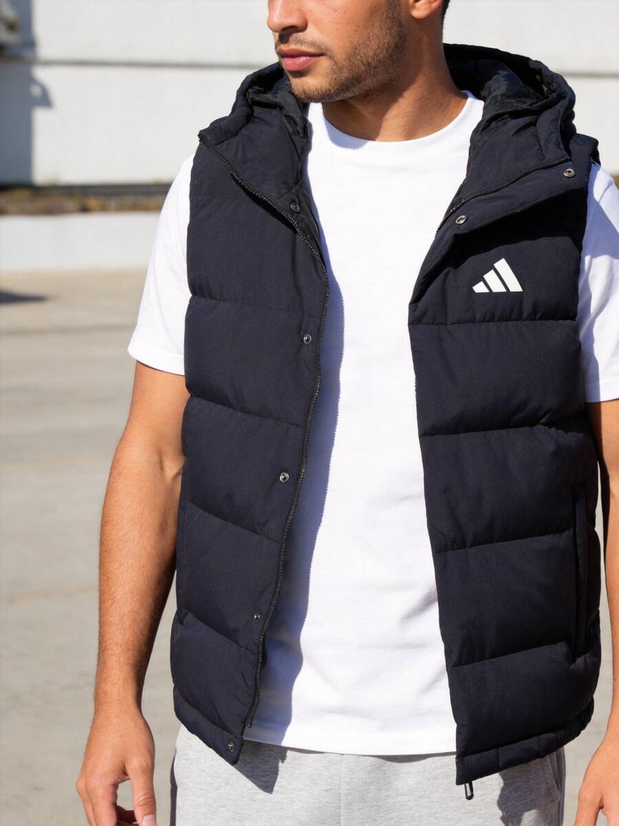 Adidas Men's Casual Down Vest, Sportswear, Hooded Outerwear For Daily & Outdoor Use - Black - View 1