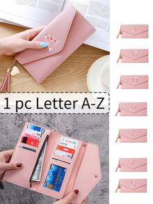 A-Z字母女士长款钱包 - 粉色PU皮革信封式手拿包，多卡位和拉链零钱包，带流苏吊坠，适合日常使用和作为女士生日礼物。钱包、手拿包、腕包、母亲节礼物、邮轮旅行必备，带钱夹。 - 彩色 - 查看 1