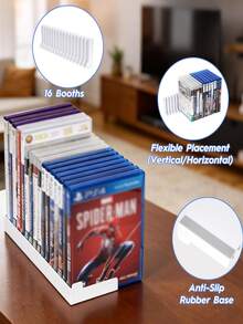 16-Disc Game Disc Storage Rack, 1/2/3 Sets Stackable Game Disc Organizer Rack, High-Strength ABS Material Vertical Display Stand, Suitable For Pentium 4/P5/X Series And Switch Consoles, Space-Saving Desktop Game Rack, Collection And Gaming Room Decor - White - View 6