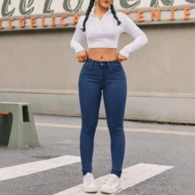Women'S Plus Size High Stretch Flare Jeans - Featuring A High Waist, Suitable For Machine Washing, All-Season Denim Trousers, Bootcut Jeans, Classic Blue Flared Trousers For Women, Women's High Elastic Straight-Leg Jeans- Comfortable And Fashionable Slant Pocket Jeans, Casual Jeans, Suitable For Casual Outfits - 藍色 - 查看 5