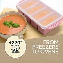 Silicone Freezer Trays With Lid, Food Storage Containers With Lids, Large Ice Cube Tray For Soup, Sauce & Leftovers, 1 Cup Meal Prep Containers With Easy Release, Freezer Storage, Oven & Dishwasher Friendly, 2-Pack - 藕粉色 - 查看 5