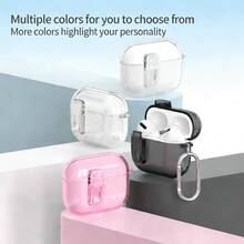 Glitter Transparent Protective Case With Lock For Apple Bluetooth Earphones, Full-Body Anti-Drop Cover - Transparent With Shimmer - View 2